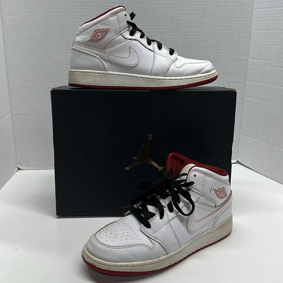 Jordan Other - Air Jordan 1 Mid Sneakers Shoes Leather Retro White Red Black Size 7 Youth